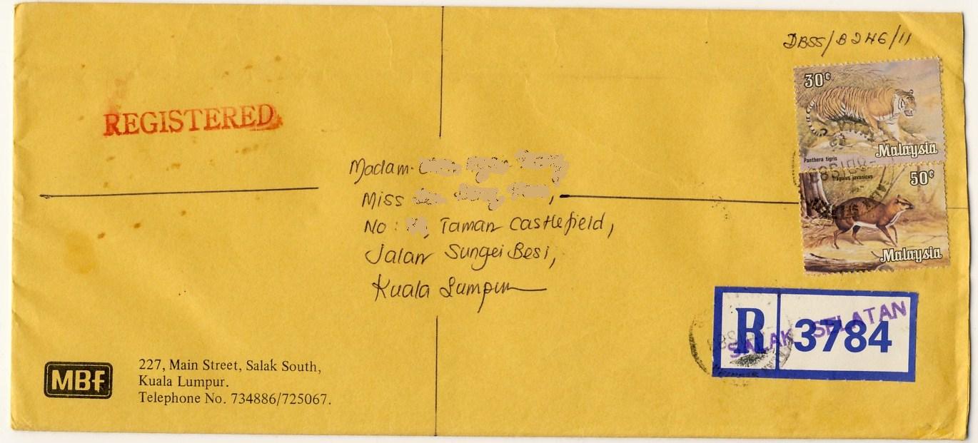 Airmail Labels Collection Registered Letter Malaysia 1983