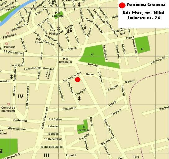 Pozitia pensiuni Cremona in orasul Baia Mare