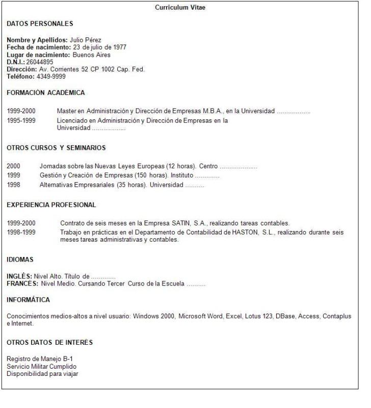formato de curriculum word