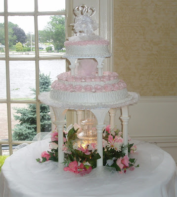 Pink and White Fountain Wedding Cake