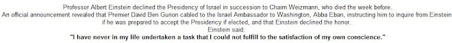 Einstein declined the Presidency of Israel