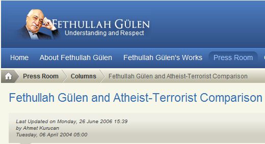 Fethullah Gülen Atheist-Terrorist Comparison