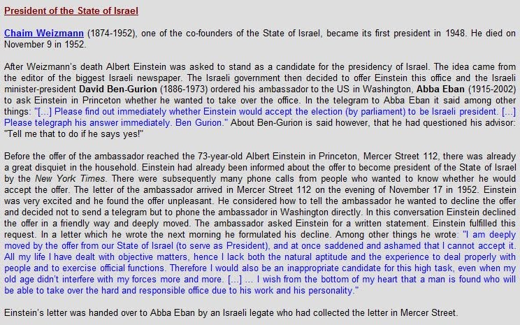Einstein declined the Presidency of Israel