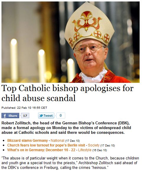 Top Catholic bishop apologises for child abuse scandal