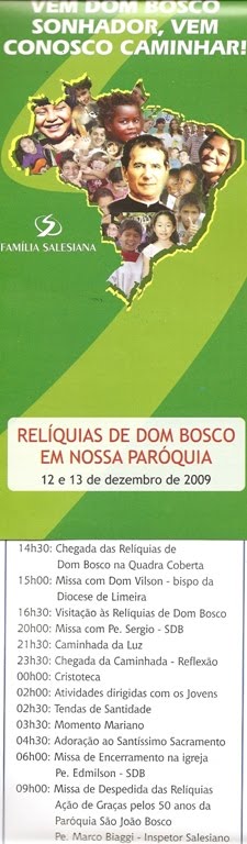 RELÍQUIA DE SÃO JOÃO BOSCO VISITARÃO AMERICAMA - SP (DIOCESE DE LIMEIRA)