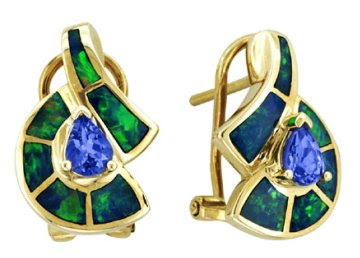 Asher - Gold Opal & Tanzanite Earrings Asher - Gold Opal & Tanzanite Earrings