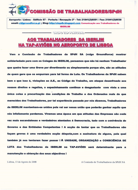 Solidaiedade para com os trabalhadores da iberlim