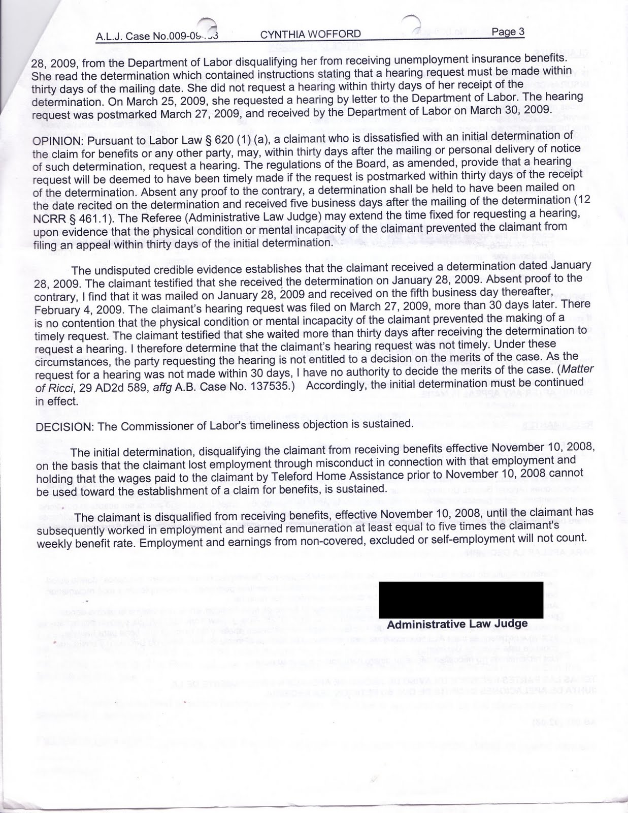 appeal letter for unemployment disqualification