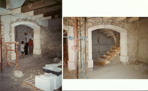2000, Salon, pose éscalier helicoïdale avec ses marches en pierre de 300 kilos
