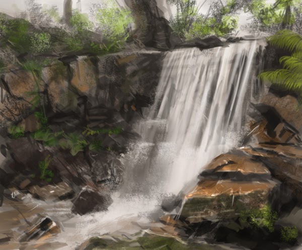 Painting waterfall landscape tutorial Digital painting