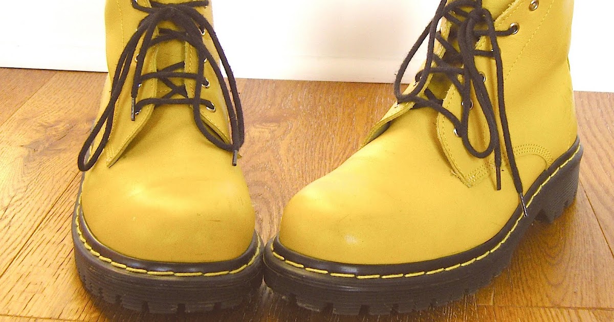 Vintage yellow doc martens style boots Black Dove Vintage Montreal Blog Shop