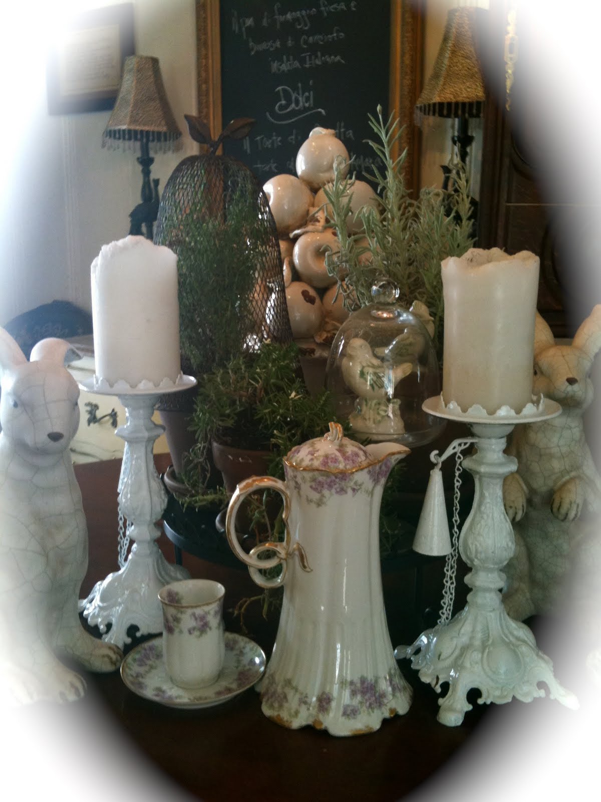 CHOCOLATE POT & CANDLESTICKS FRENCH COUNTRY COTTAGE