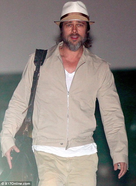 brad pitt beard movie. Scruffy: Brad Pitt leaves the