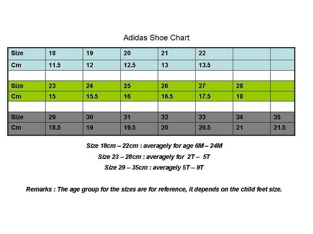 Adidas Kids Clothing Size Chart