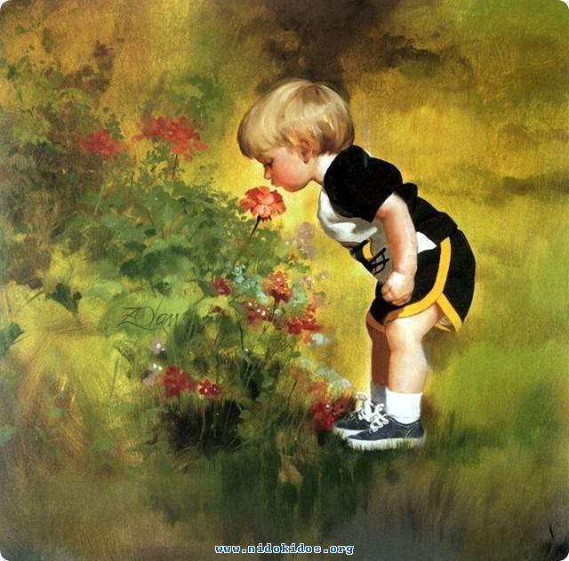 Child Smelling Flower
