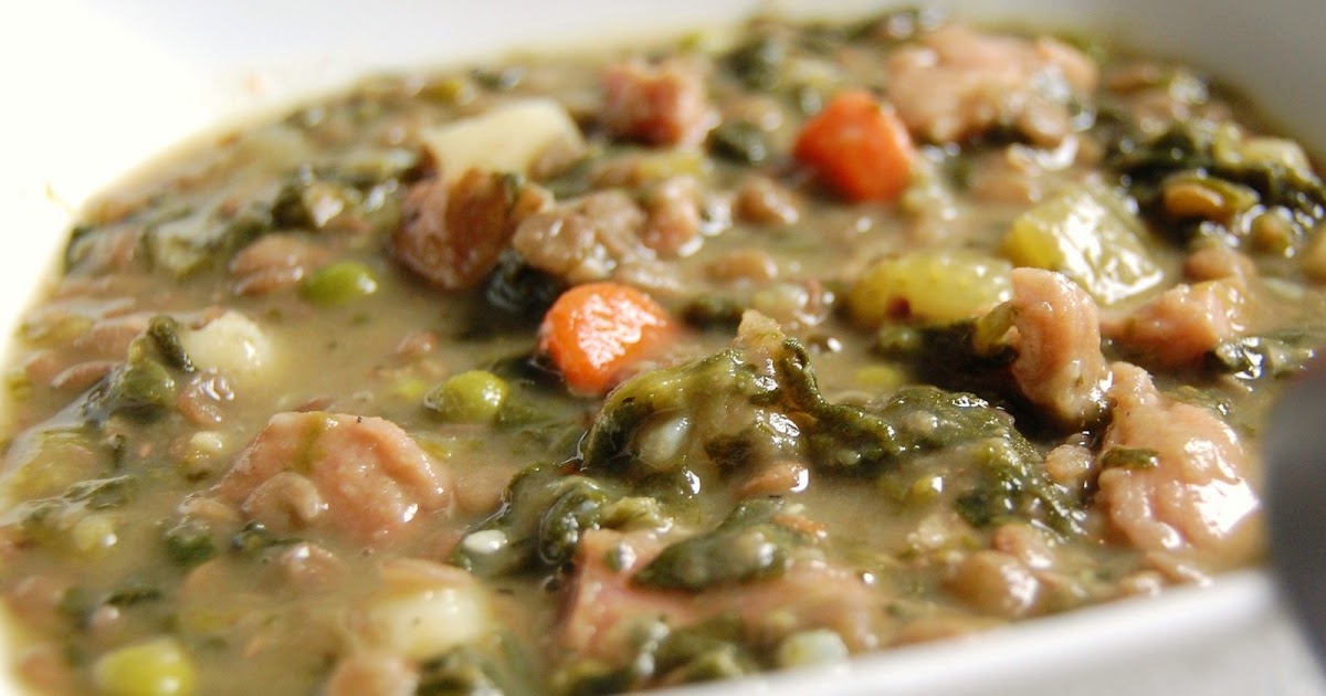 Cast Sugar Lentil Stew with Ham and Greens