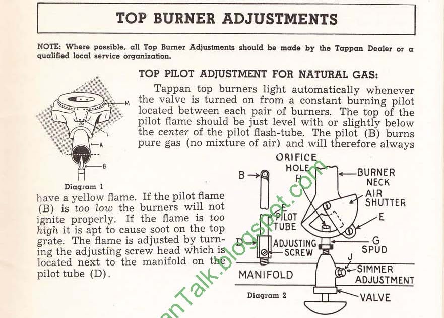 Tappan Talk Adjusting the Burner Flames
