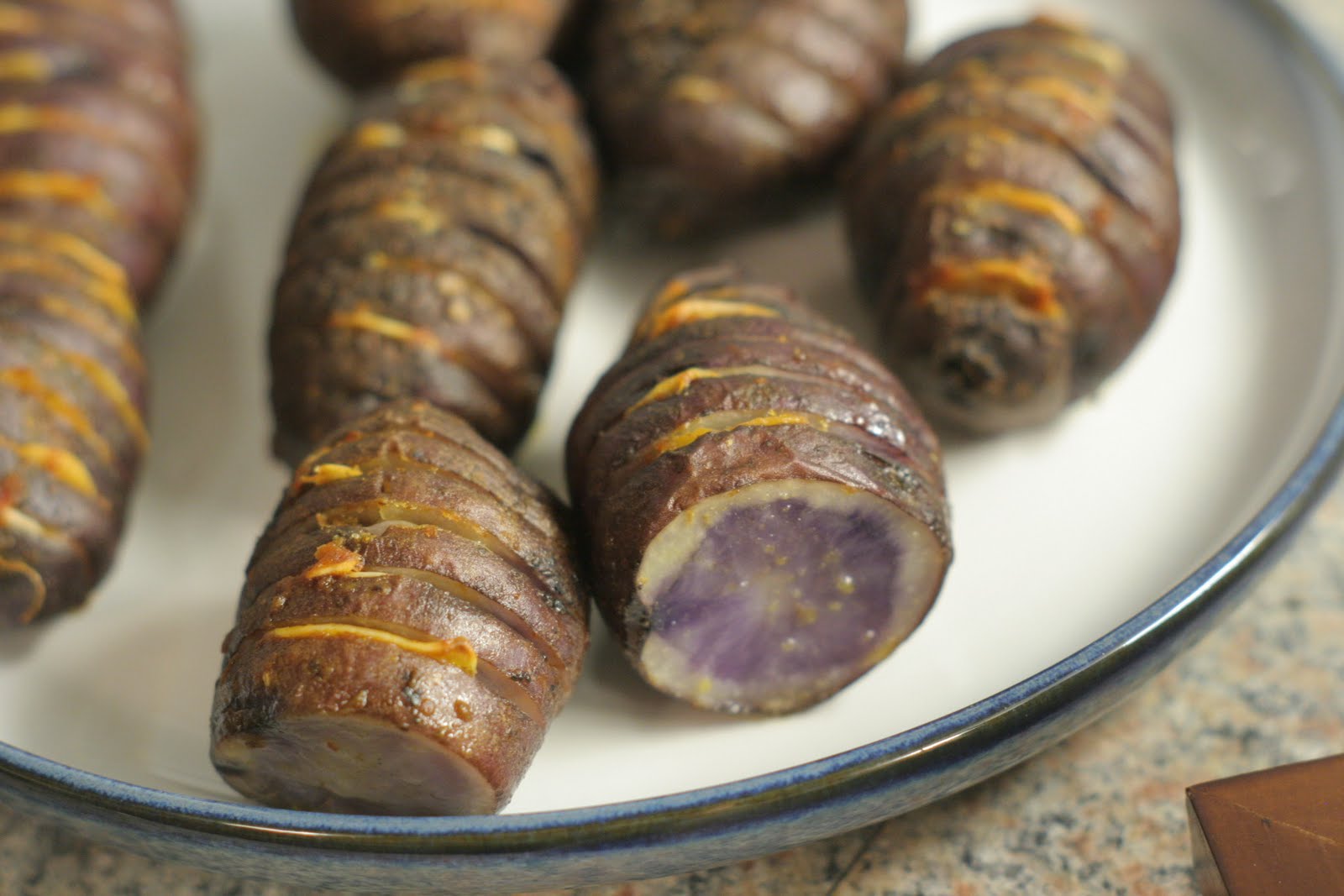 Four seasons of food Hedgehog potatoes with herbed yogurt dip