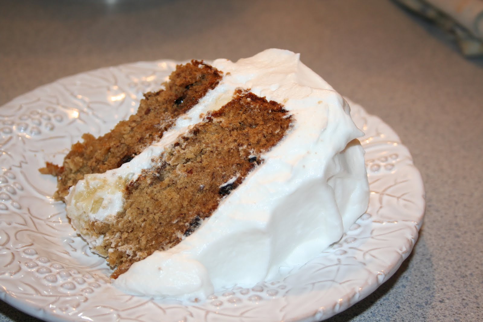 Banana Cake, Malibu Rum Glaze and Marshmellow Frosting