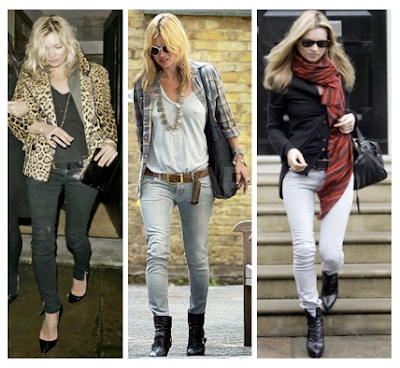 Looks Kate Moss con jeans, pitillos, desgastados y de cuero