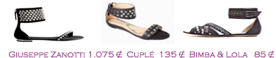 Comparativa precios 2010: Sandalias planas pulsera tobillo: Giuseppe Zanotti 1,075€ - Cuplé 135€ - Bimba & Lola 85€