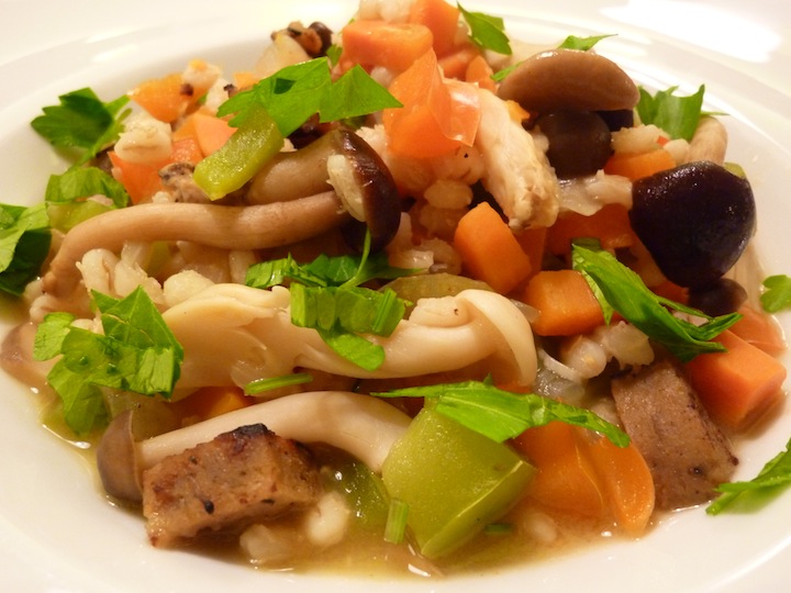 Foods For Long Life Hearty Vegan Barley Mushroom Stew, Low In Fat And