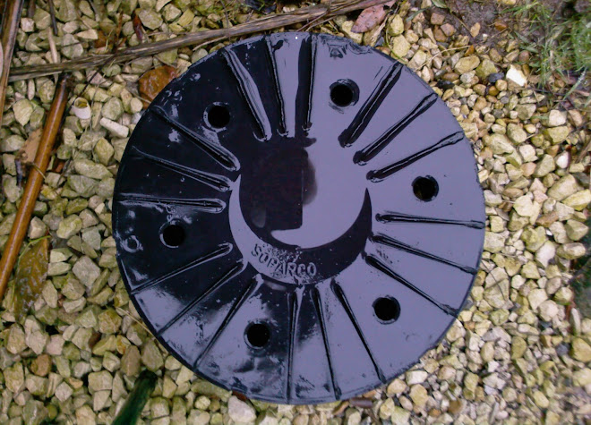 UPTURNED PLASTIC FLOWER POT IN THE RAIN