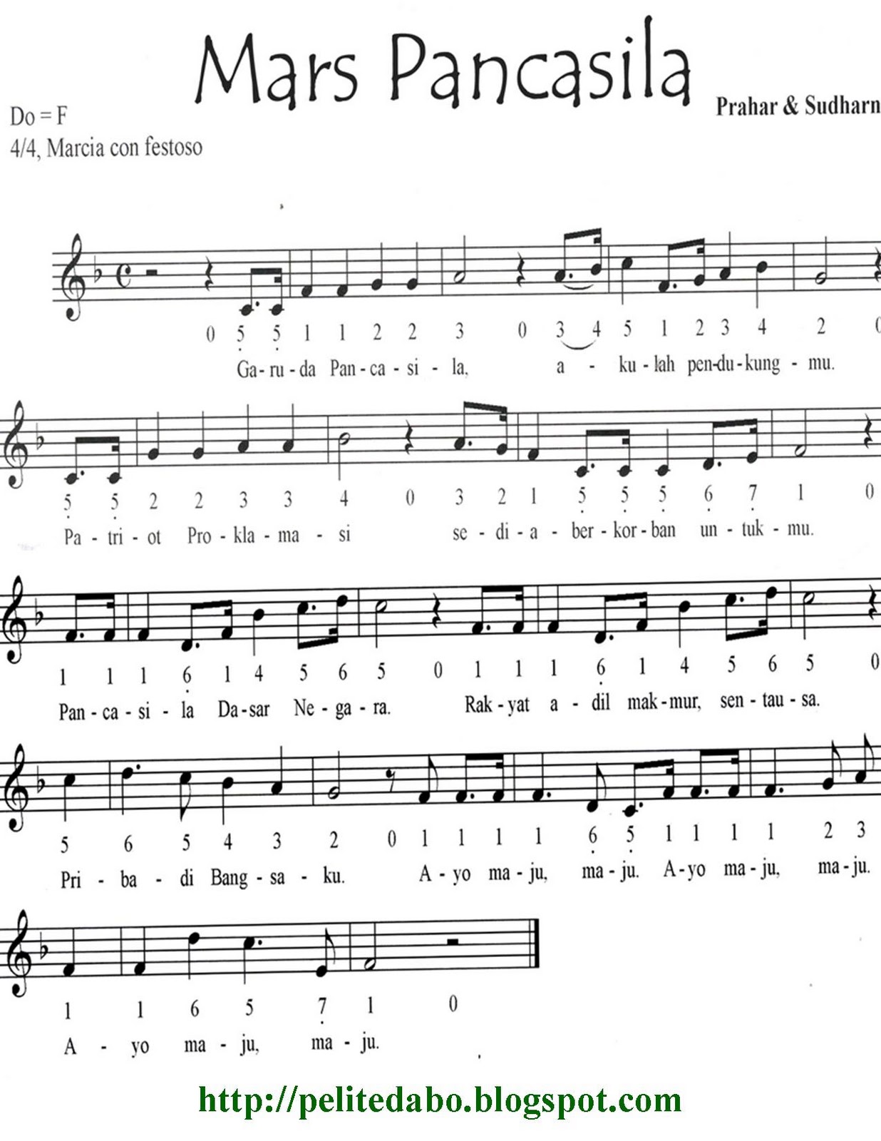 Partitur Lagu Mars Pancasila