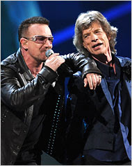 Rock and Roll Hall of Fame 1988.1989.2009.2013. Mick+Jagger-Bono-RNRHOF