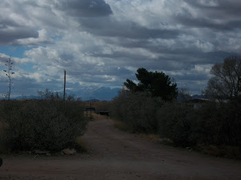 Snow on the mountains to the west