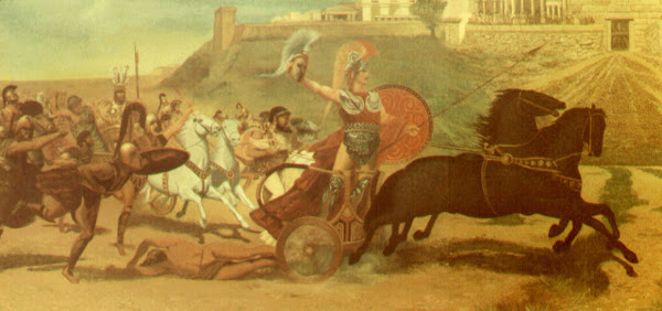Achilles , dragging the Body of Hector around the walls of Troy .
