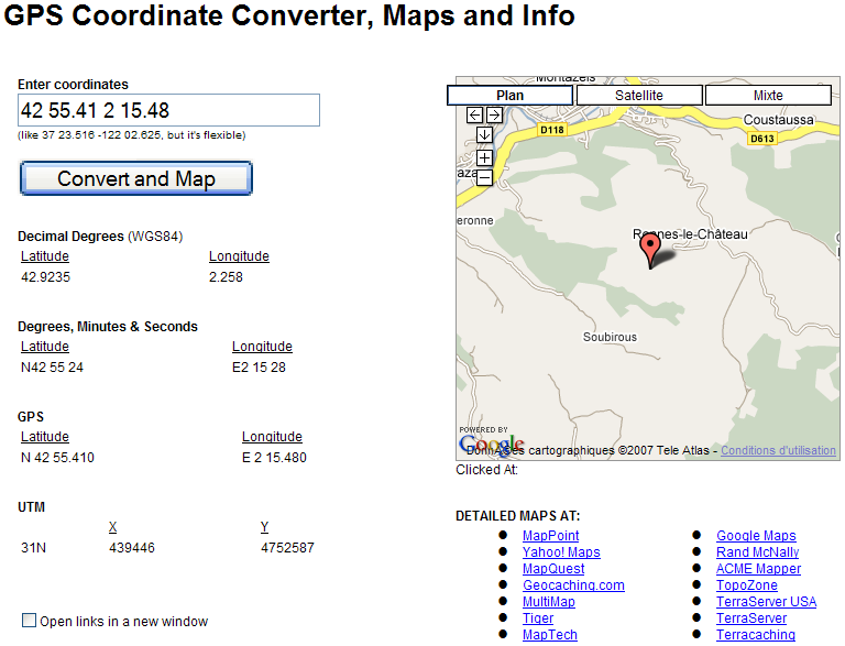 Google XXL Convertir des coordonnées GPS dans Google Maps