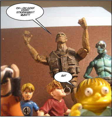 Roger's line for this panel was going to be 'Kids! Protect your orifices! Run! Run!!' and I either thought it was too far, or forgot.