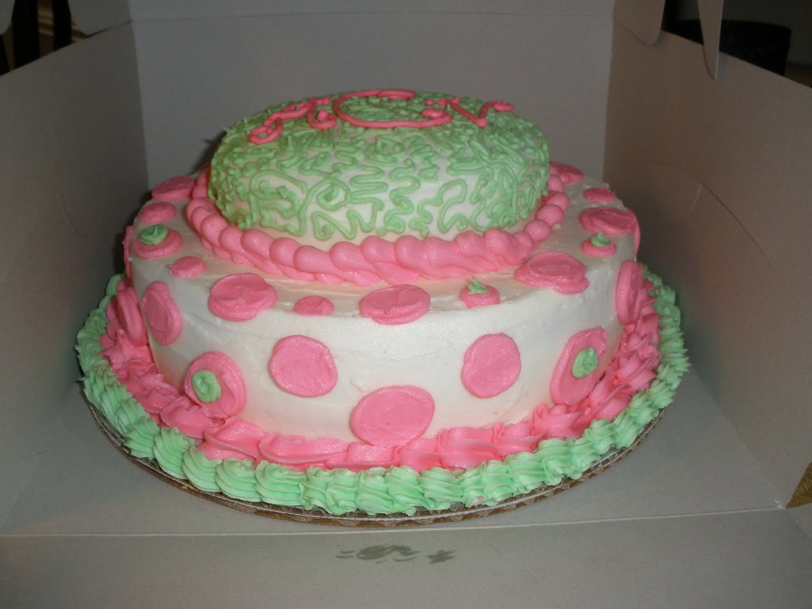 have your cake... and eat it too 2tiered pink and green cake