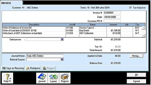 Bad debt write off gst image