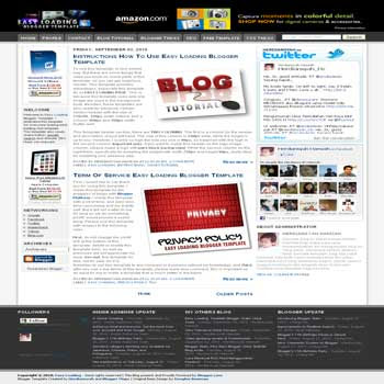 free blogger template Easy Loading with 3 column blogger template and 4 column footer template