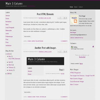 free main 3 column blogger template