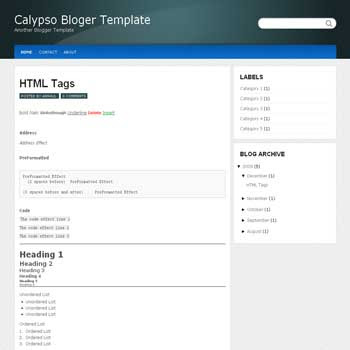 free Calypso blogger template converted from wordpress theme to blogger template with 4 column footer templates