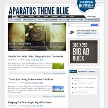 Aparatus Blue blogger template. convert wordpress theme to blogger template. image slideshow blogger template. image slideshow blogspot template
