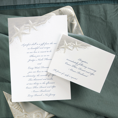 Seaside Love Wedding Invitations feature beautiful starfish from Carlson 