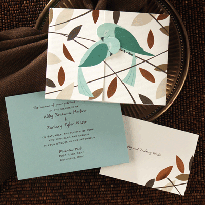 Brown Wedding Invitations on Perfect Party Press  Brown And Teal Love Birds Wedding Invitations At