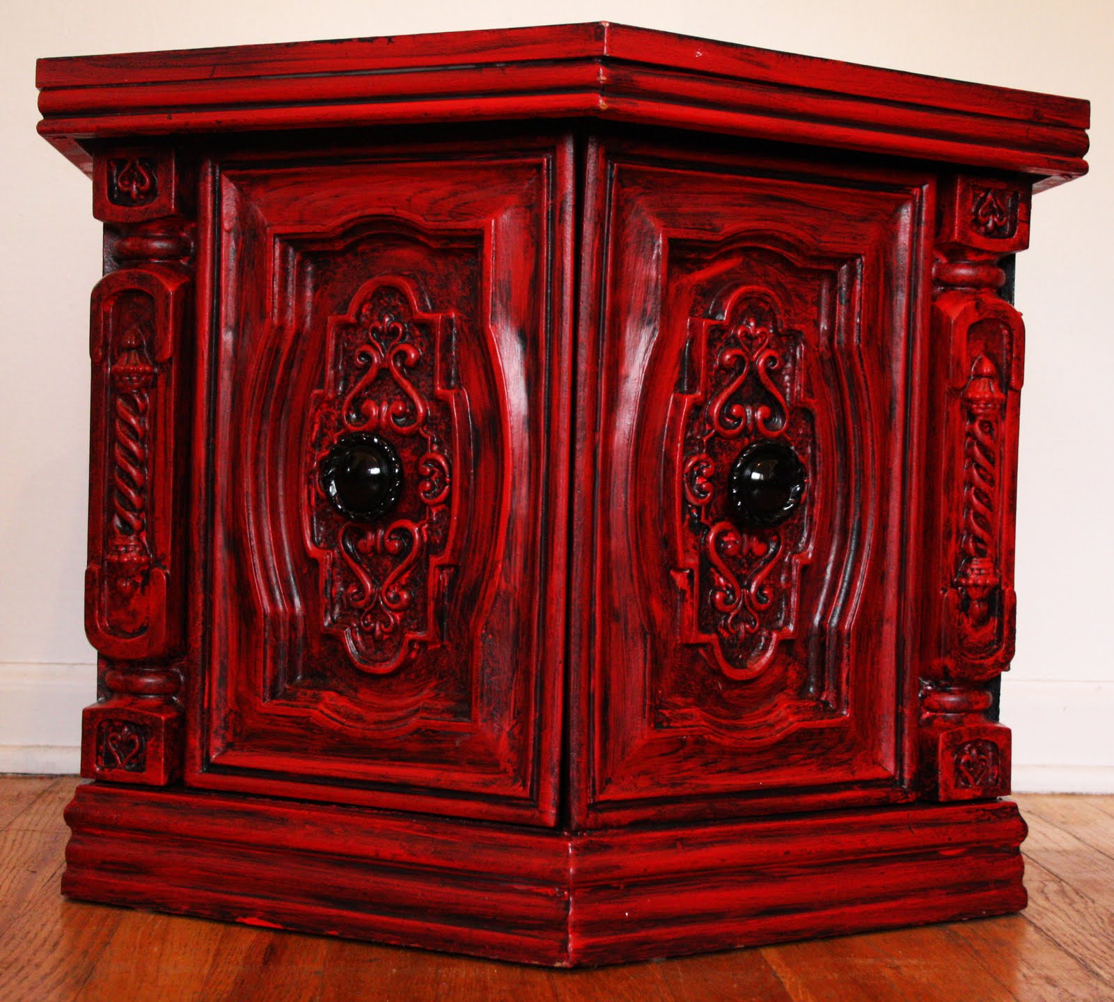Modernly Shabby Chic Furniture Red and Black End Table