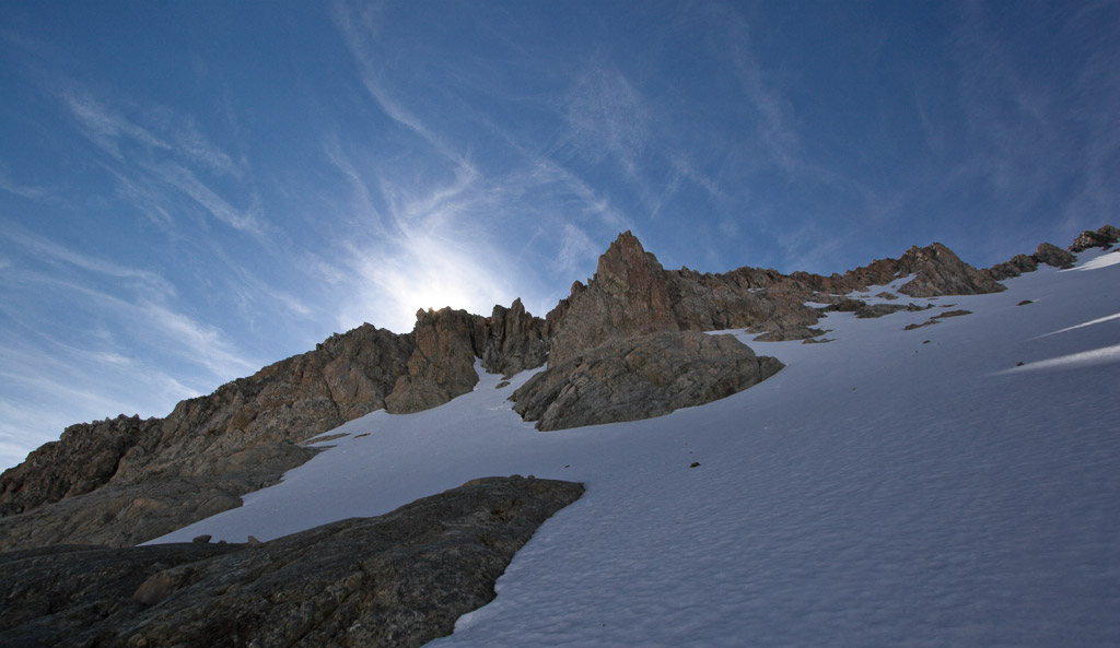 Snow, rock, sky