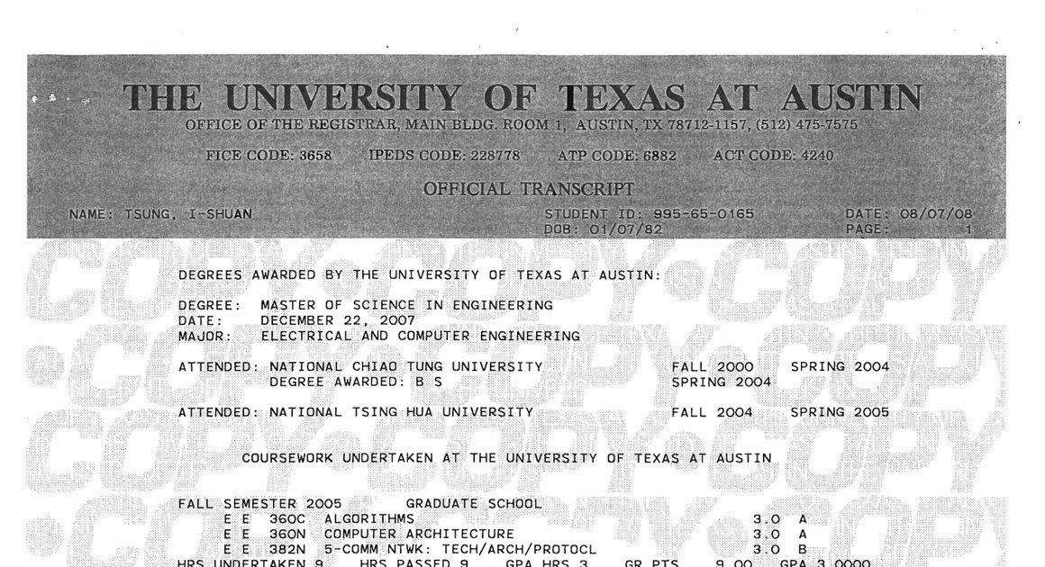 IShuan Tsung UT Austin Transcript