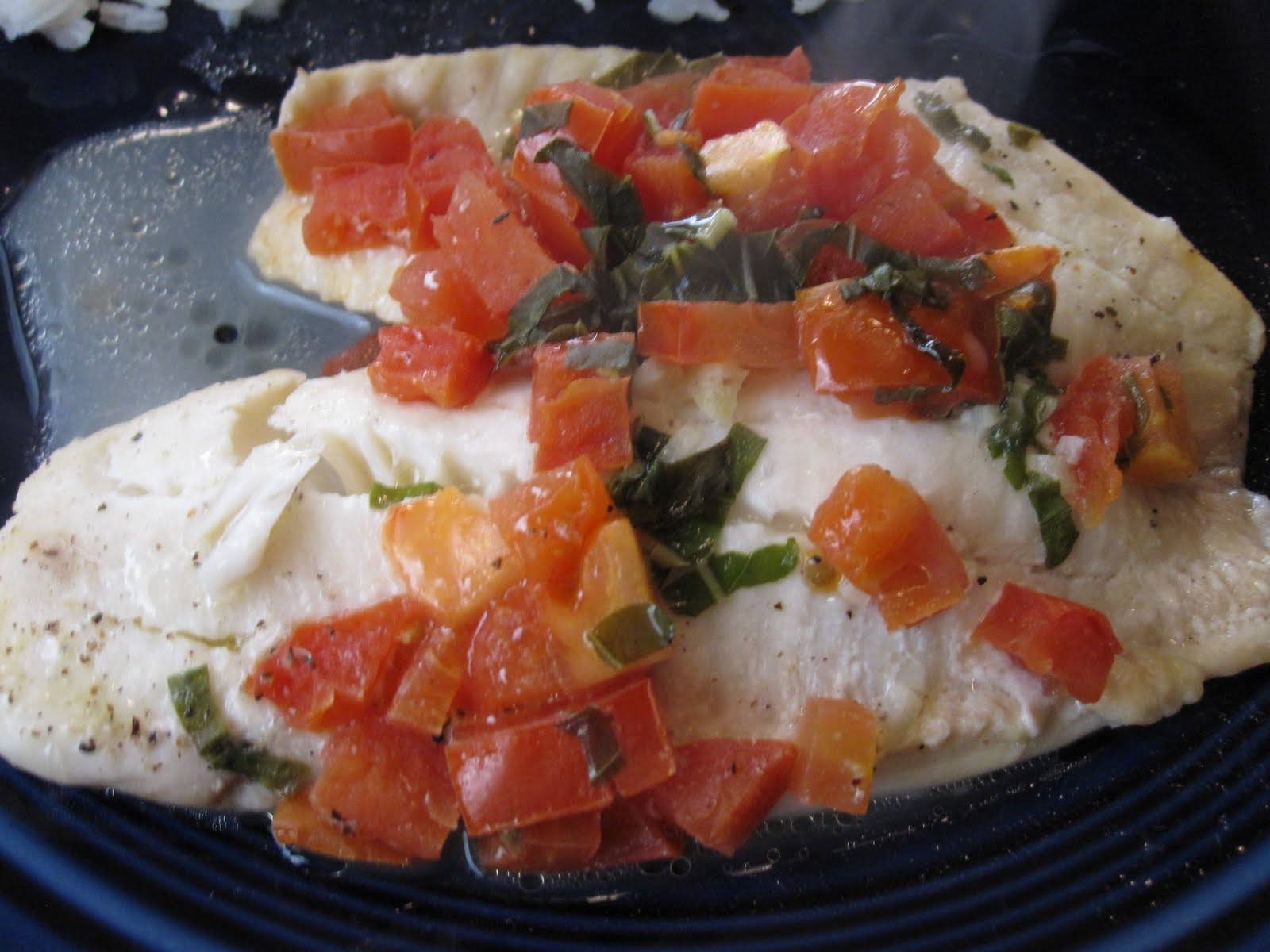 Elizabeth's Dutch Oven Easy Tilapia with Wine and Tomatoes