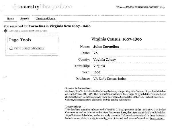 John Cornelius in 1607 Jamestown