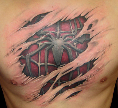 Spiderman chest tattoo design