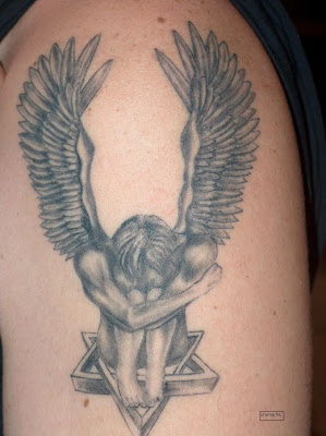 Guardian angel with star of david tattoo.