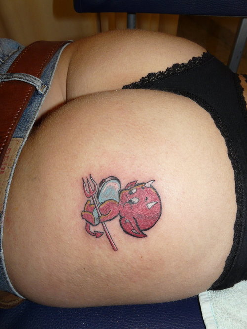 Classic baby devil tattoo from cartoons.
