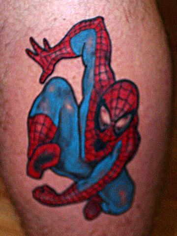 Spiderman cartoon character tattoo.